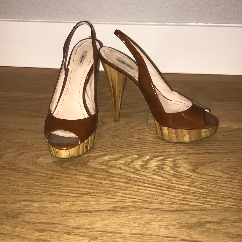 Designer Miu Miu slingback patent heels